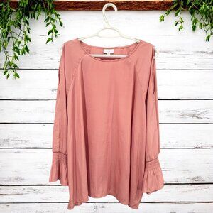 J.Jill Women's Cold Shoulder Round Neck Top Long Bell Long sleeve Rust Pink XL